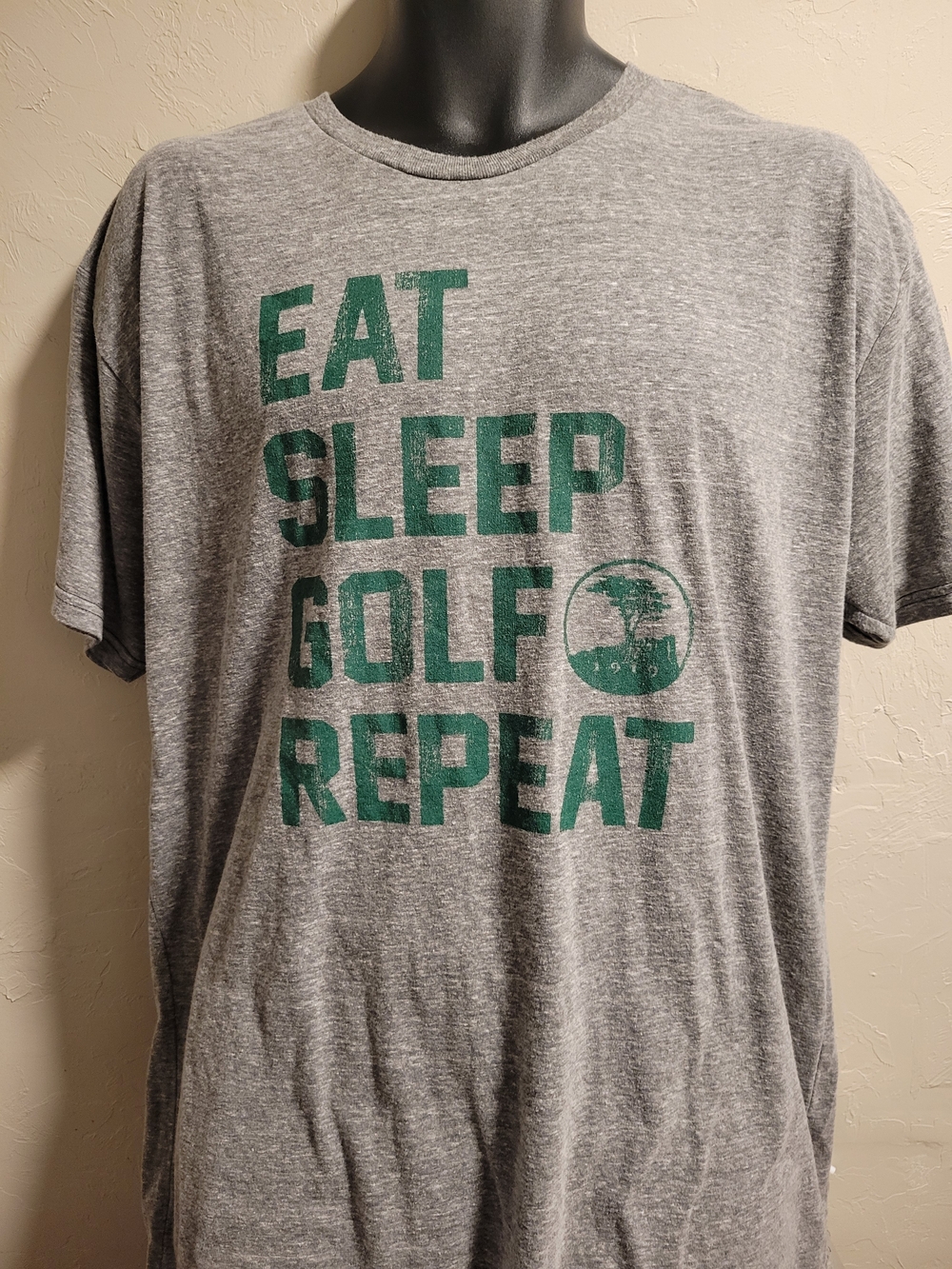 Original Retro Brand Grey T-Shirt with Green 'EAT SLEEP GOLF REPEAT' Graphic